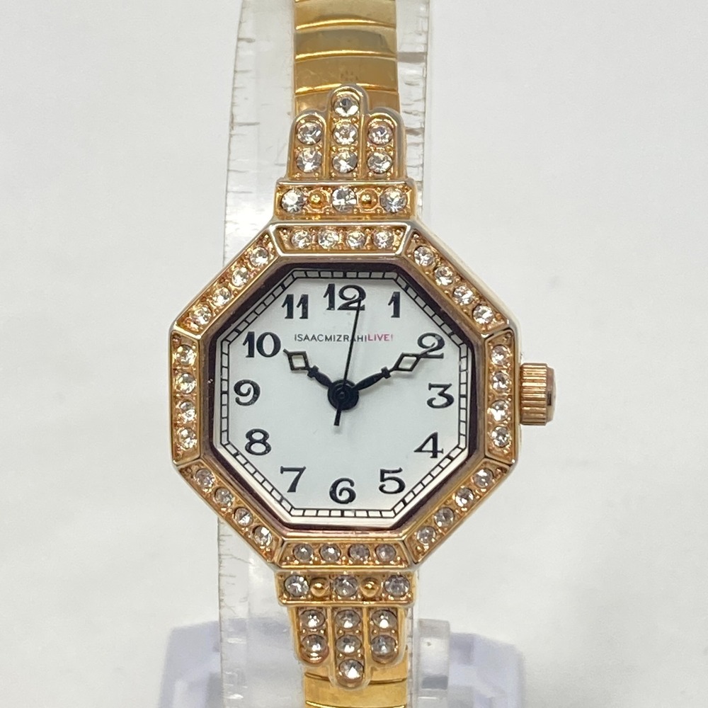 Isaac Mizrahi Watch Women Octagon Rose Gold Tone Crystals Stretch Band New Batt